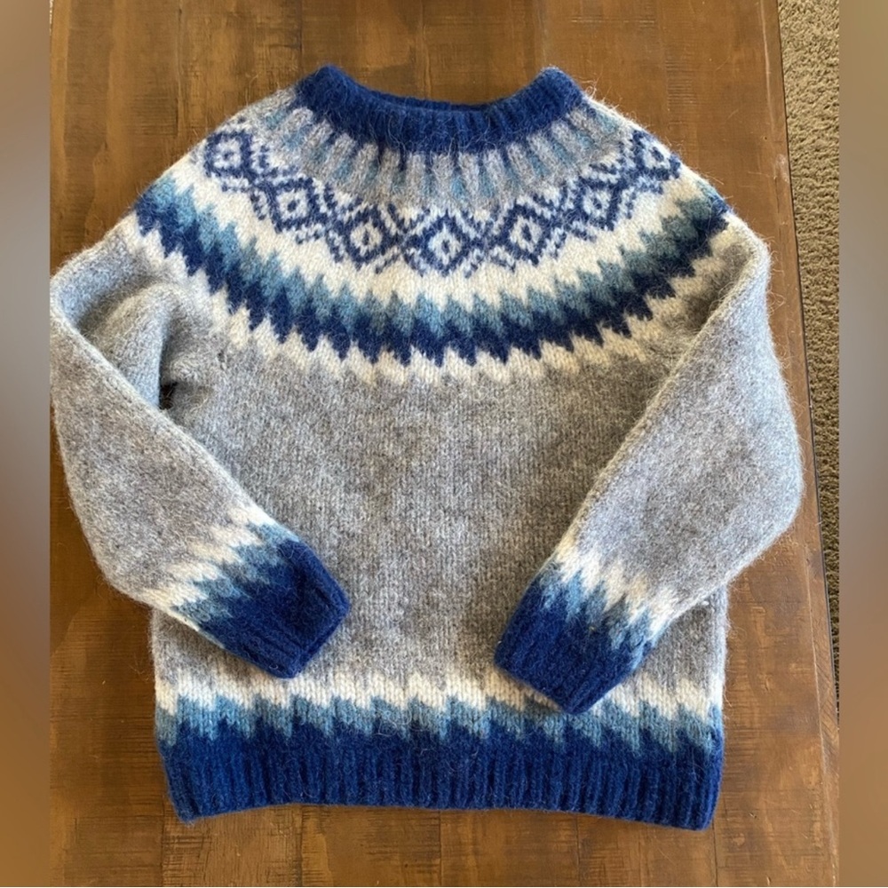 Blue and Gray Hilda Vintage Crewneck Wool Sweater